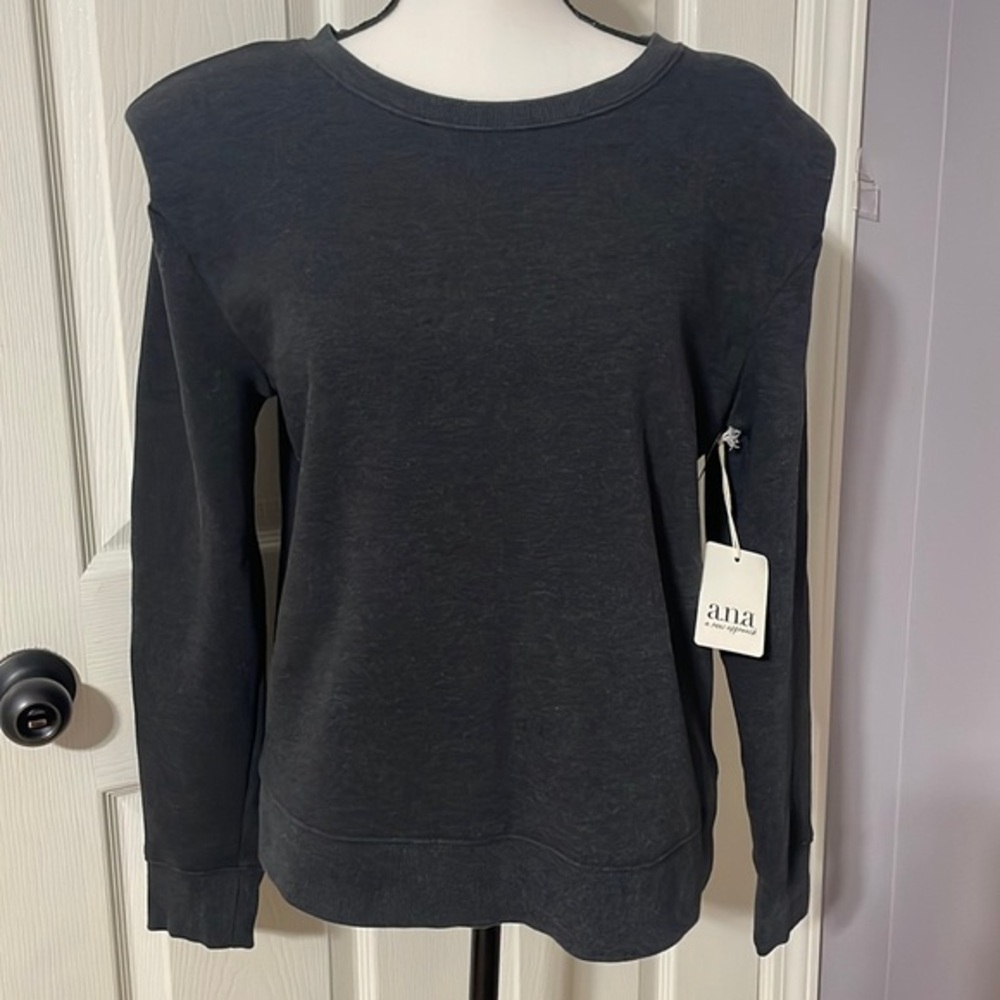 a.n.a. Padded Shoulders Sweatshirt M dark charcoal gray 93677
